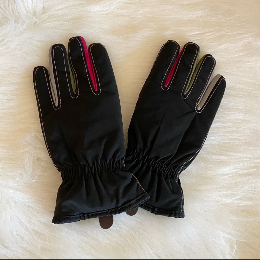 Black Gloves w Pink, Green and Grey Inner Fingers
